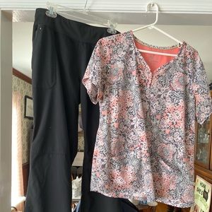 Healing hands purple label yoga scrub set black pants LP Matching top XL